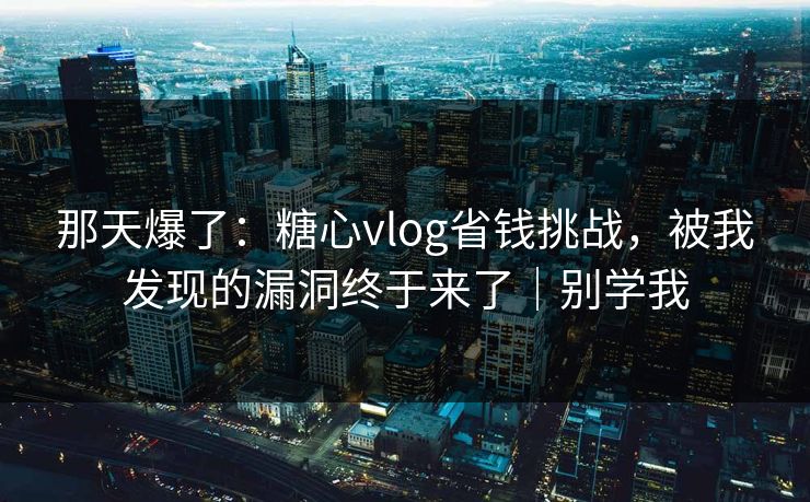那天爆了：糖心vlog省钱挑战，被我发现的漏洞终于来了｜别学我