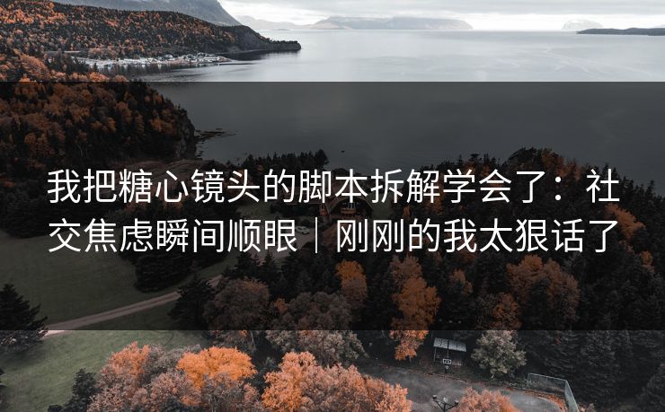 我把糖心镜头的脚本拆解学会了：社交焦虑瞬间顺眼｜刚刚的我太狠话了