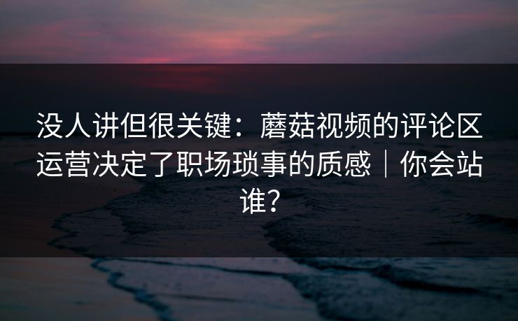 没人讲但很关键:蘑菇视频的评论区运营决定了职场琐事的质感|你会站谁?