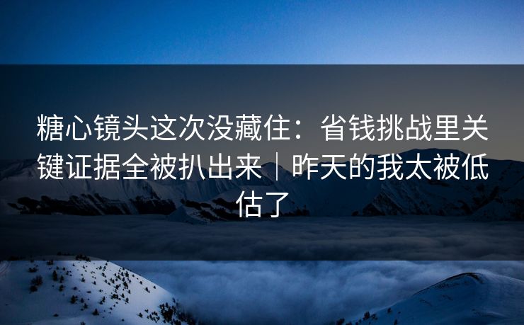 糖心镜头这次没藏住:省钱挑战里关键证据全被扒出来|昨天的我太被低估了